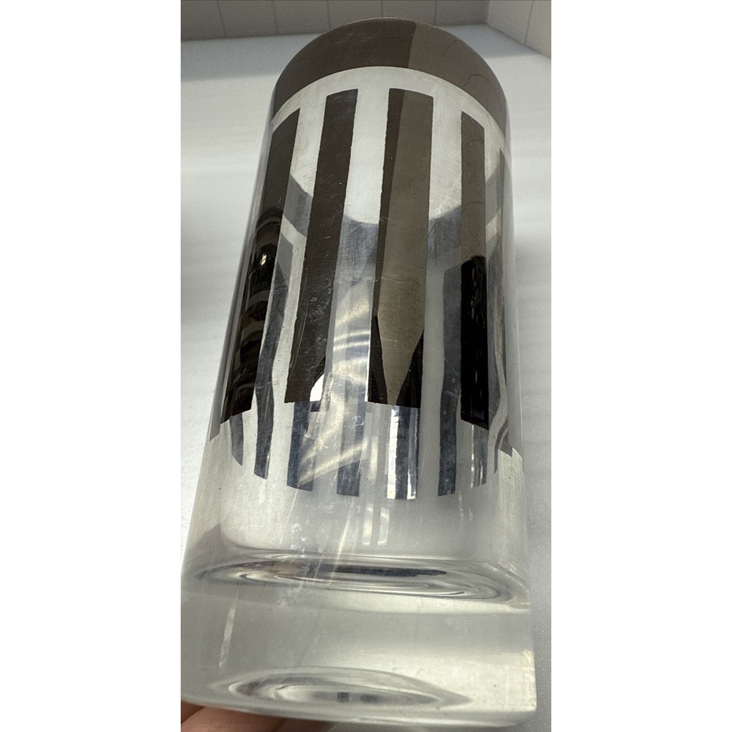 MCM Lot of 4 Dorothy Thorpe Silver Striped 5.5 in Highball Tumblers