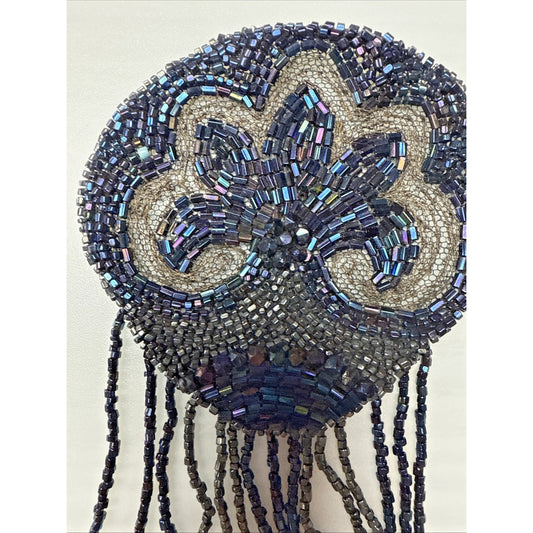 Antique Victorian Black Mourning Applique Beaded Iridescent Long As Is