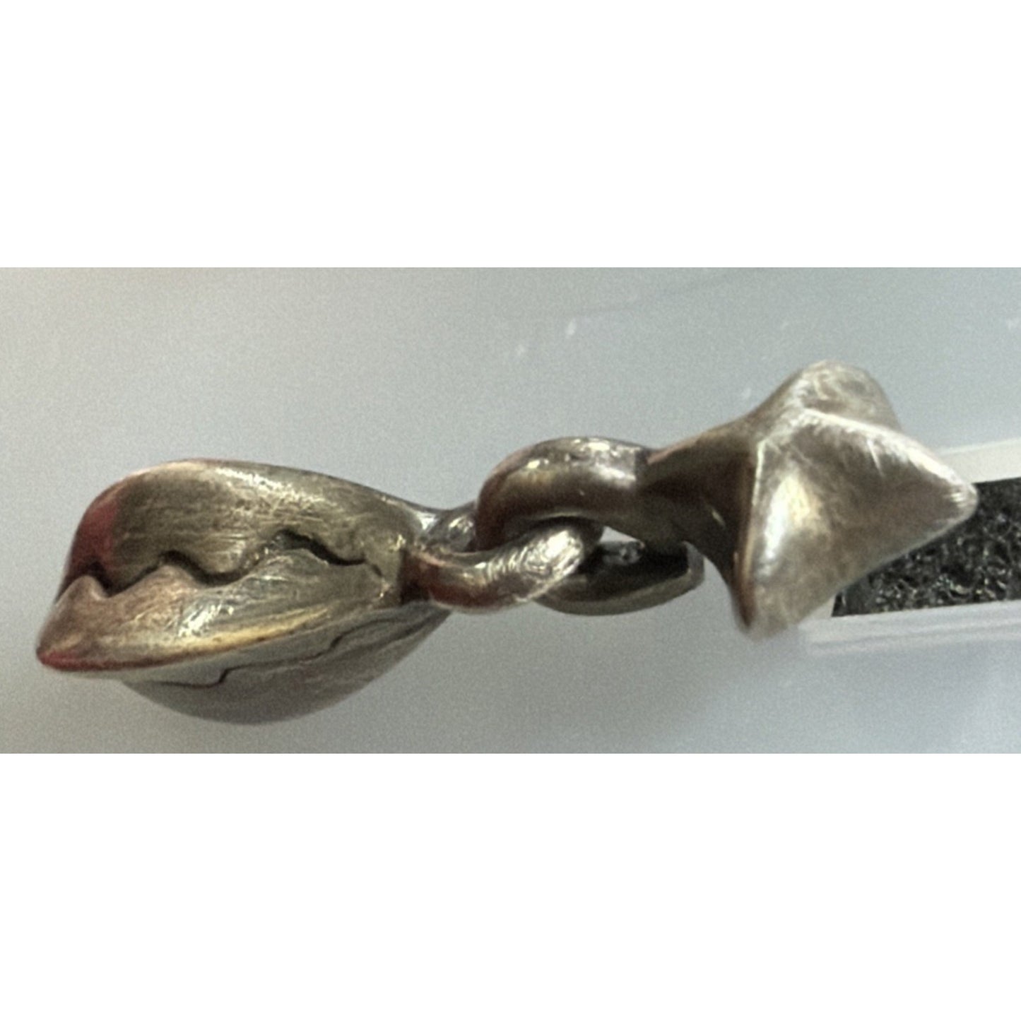 Modernist Silver Geometric Abstract Dangle Earrings Bean Fishbone Seed Pod As Is
