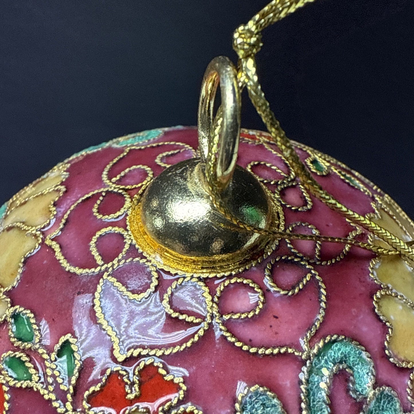 Vtg Cloisonne Ornament Ornate Large Paisley Decorated Enamel Gold Floral As-Is