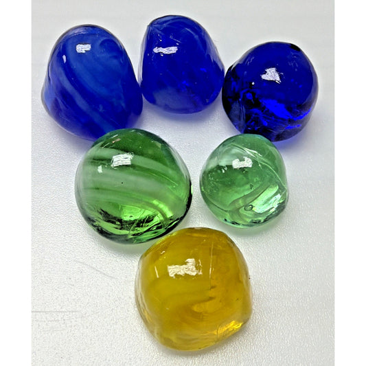 Vintage Lot of 6 Slag Swirl Marbles Cadmium Multicolor Irregular Shape As Is
