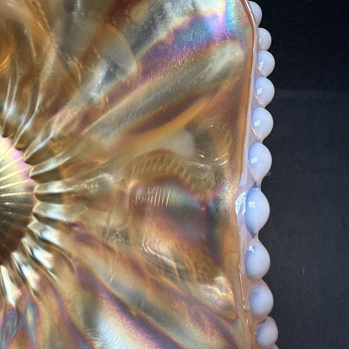Lot of 7 Dugan Glass Peach Opal Carnival Ray Jewel Heart Master Berry Bowl As-Is