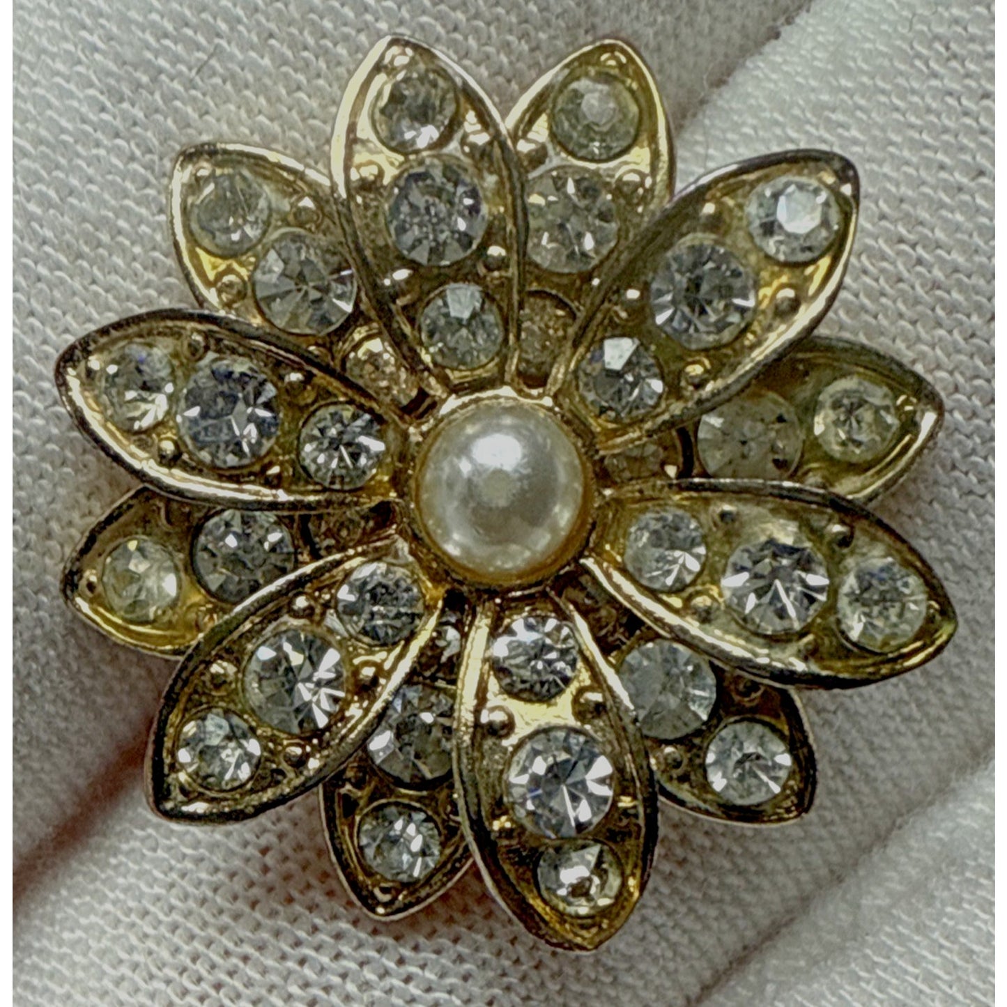 Vintage Gold Metal Flower Shaped Rhinestone Earrings Faux Diamond Wedding