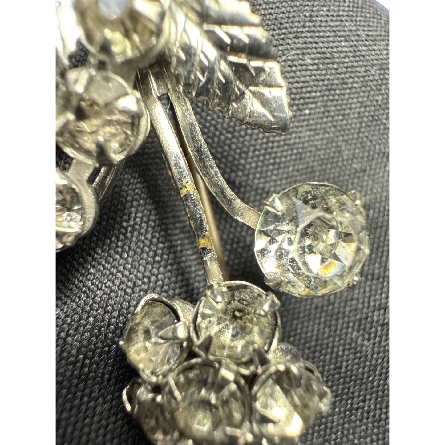 Art Deco Flower Bouquet Floral Spray Faceted Rhinestone Pendant Brooch