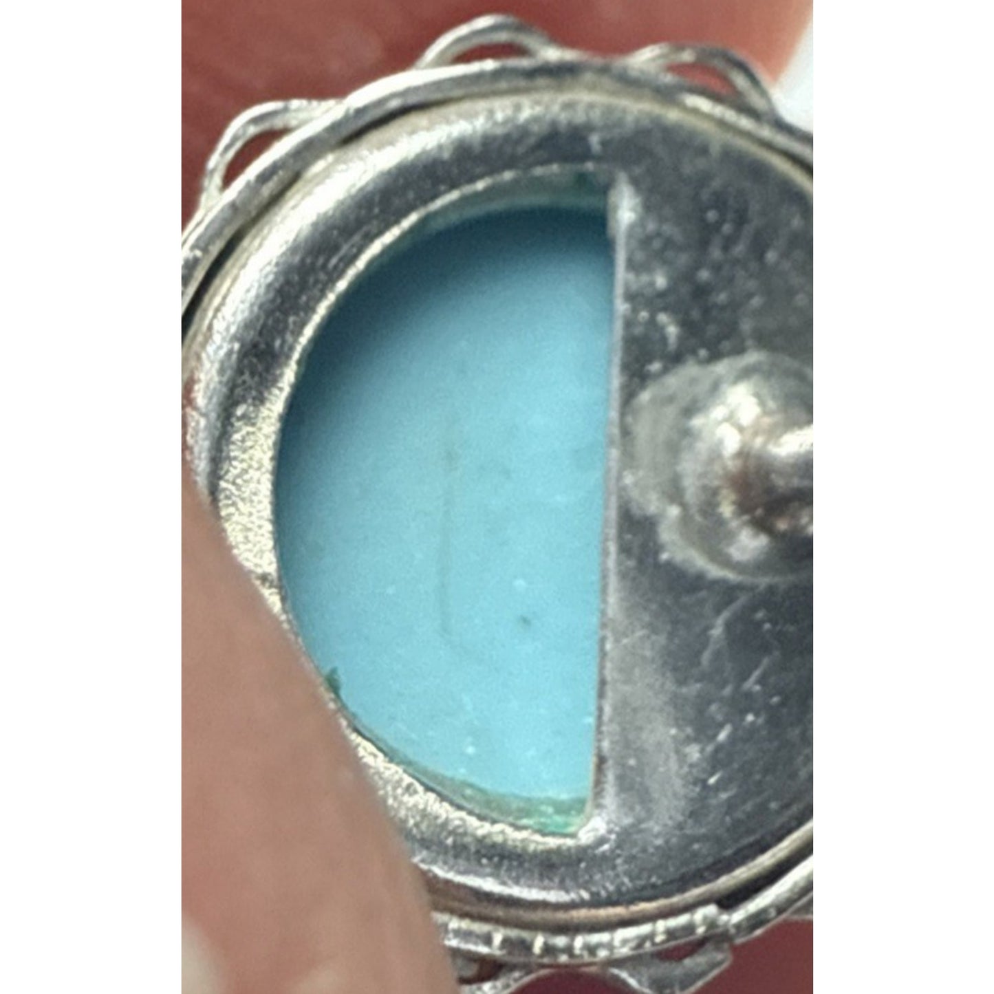 Vintage ZZ 14k White Gold Blue Turquoise Stud Earrings