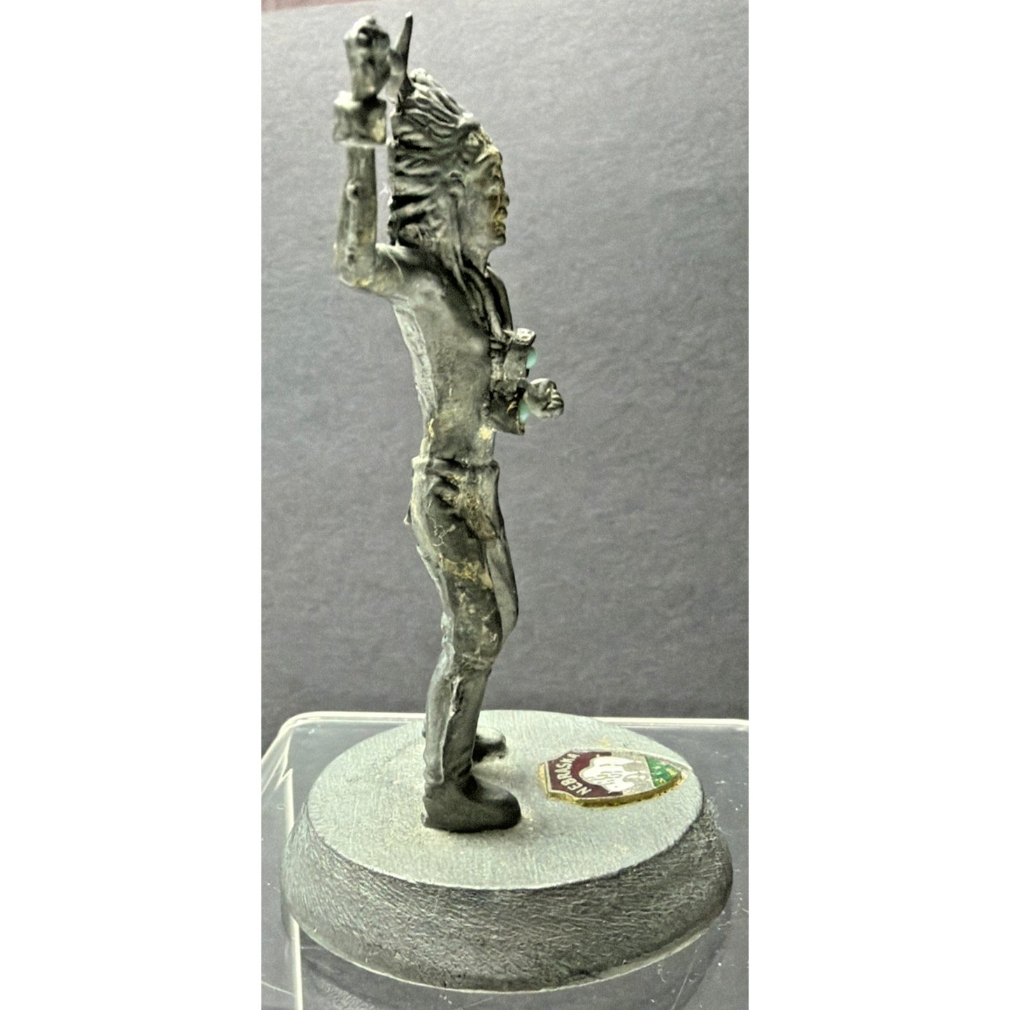 Lot of 2 Pewter Native American Kachina Dancer Indian Chief Figurines Turquoise