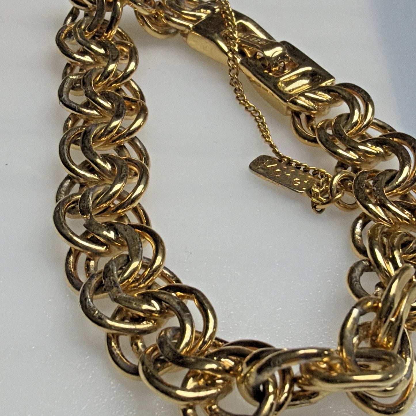 Vintage Monet Gold Tone Double Chain Link Bracelet Safety Chain Clasp