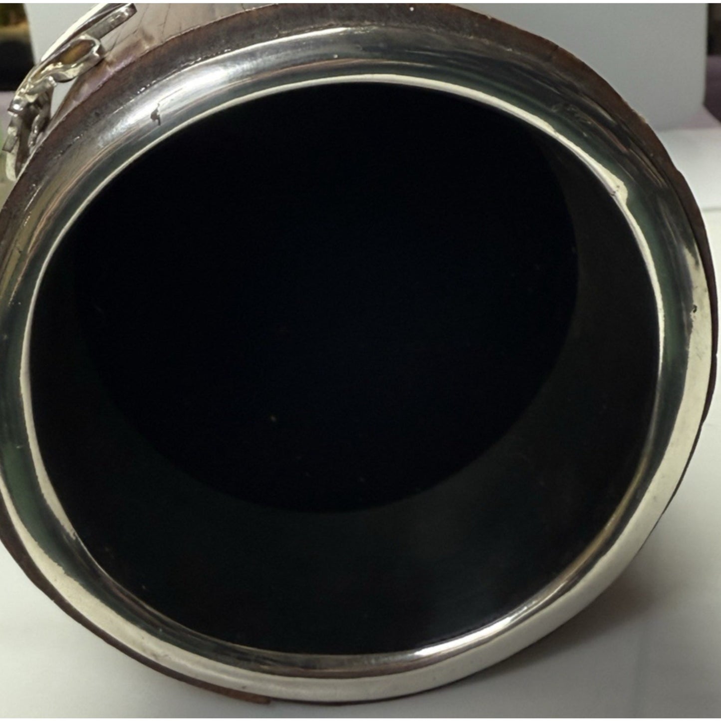 Old Japanese Bamboo Wood Vase Silvered Frog Grass Enameled Butterfly Large Read