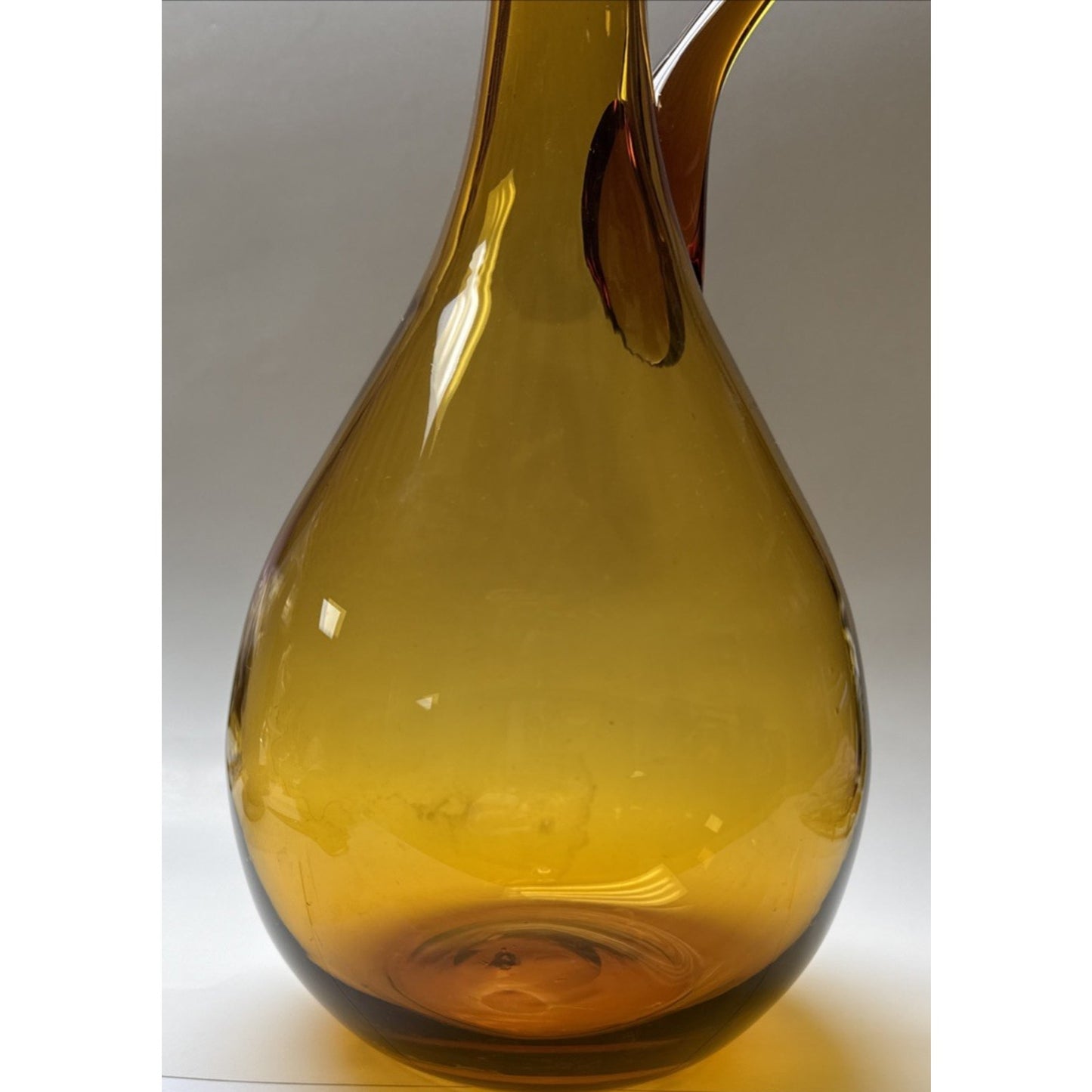 MCM Empoli Glass Honey Amber Decanter Ewer Pitcher Italy Handle 15" Tall As-Is