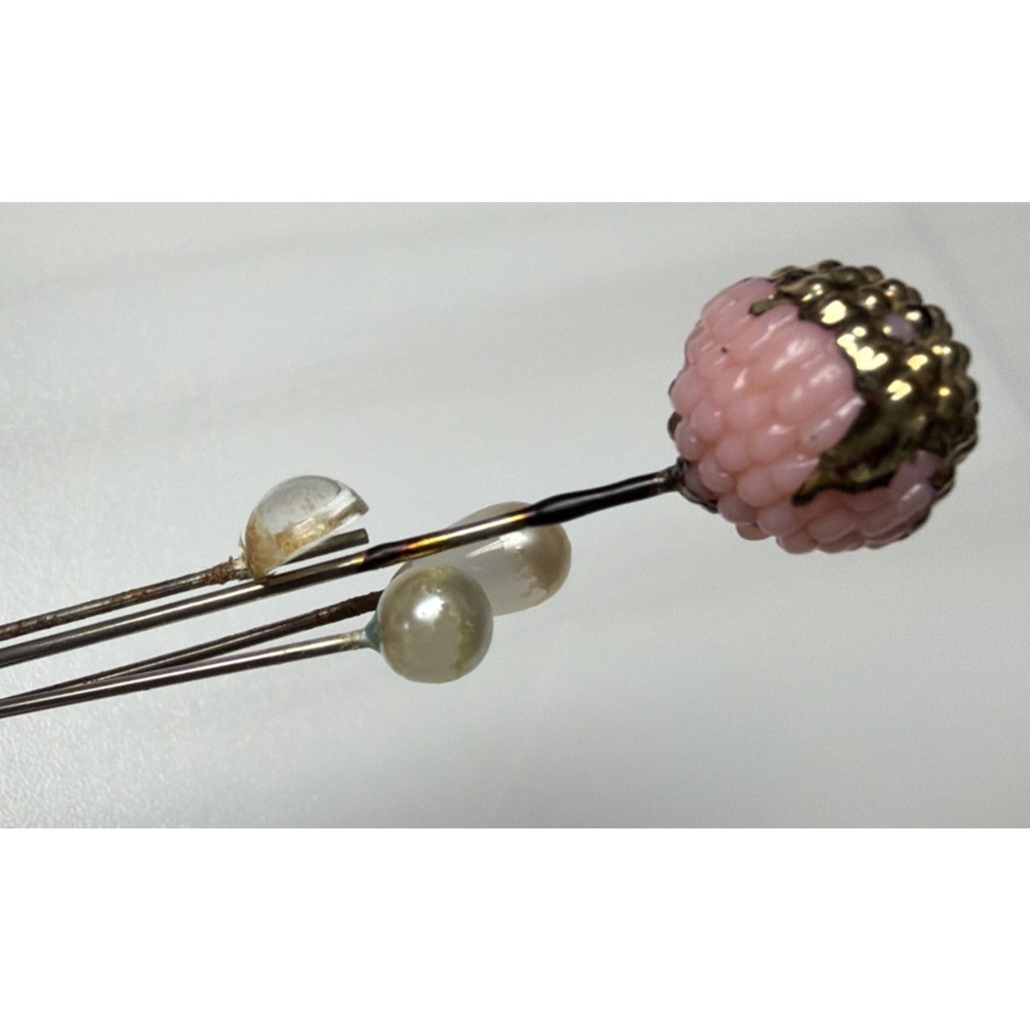 Victorian Shoe Sewing Cushion Hair Hat Pin Lot of 20 Glass Pearl Plastic As Is