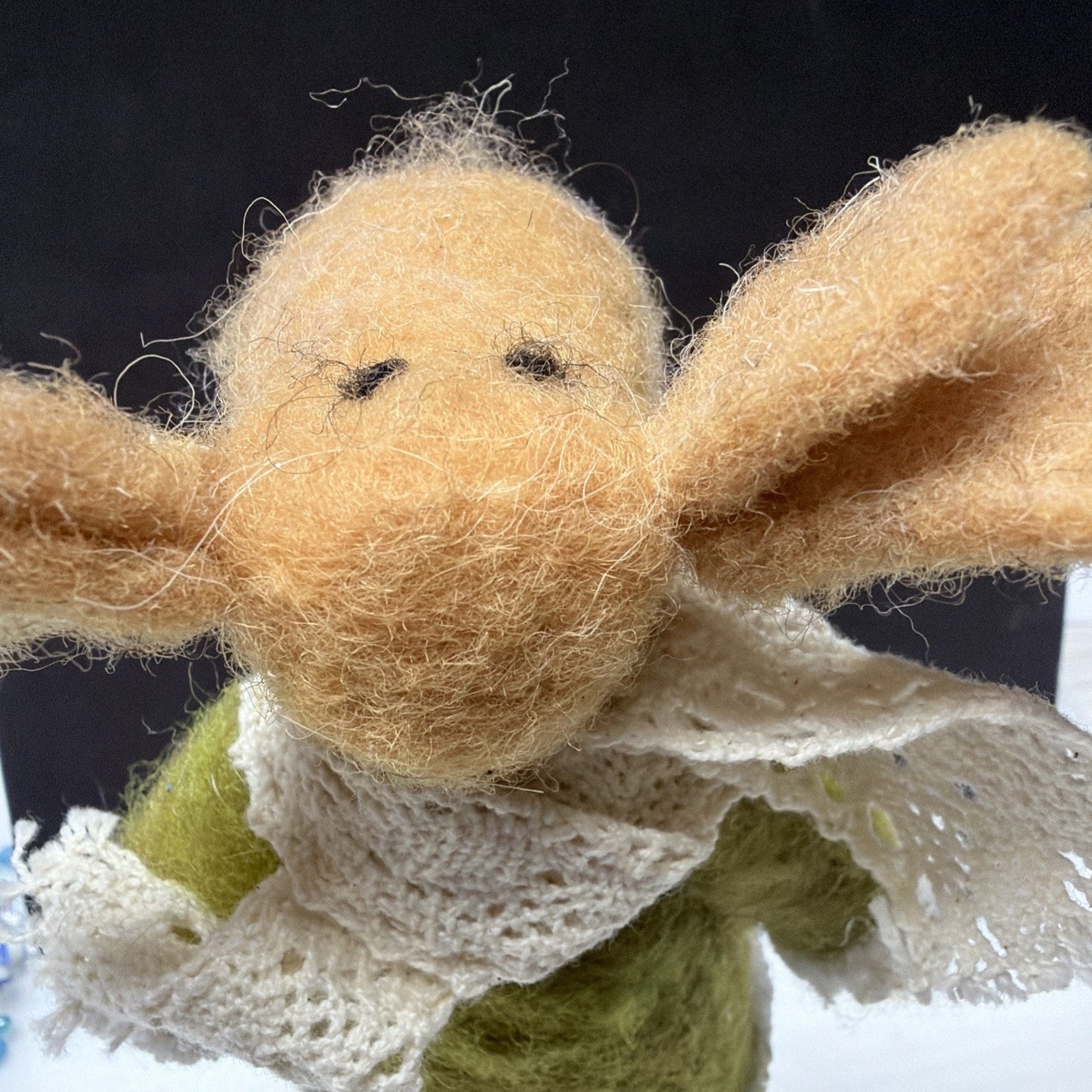 Felt Plush Christmas Moose Standing Green Sweater Lace Scarf Leggings As Is