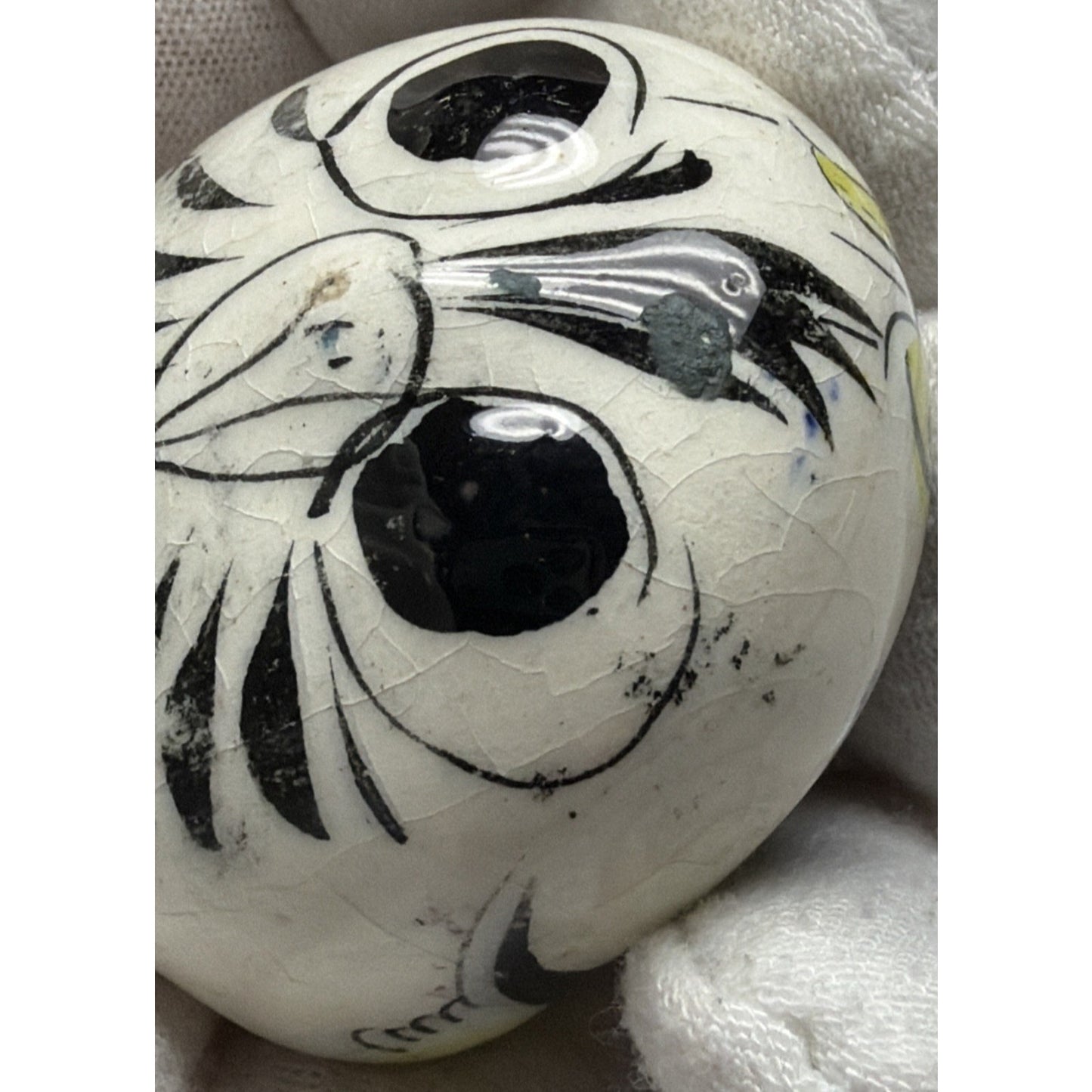 Vintage Mexican Tonala Pottery Owl Hand Painted Glazed Floral Yellow As Is