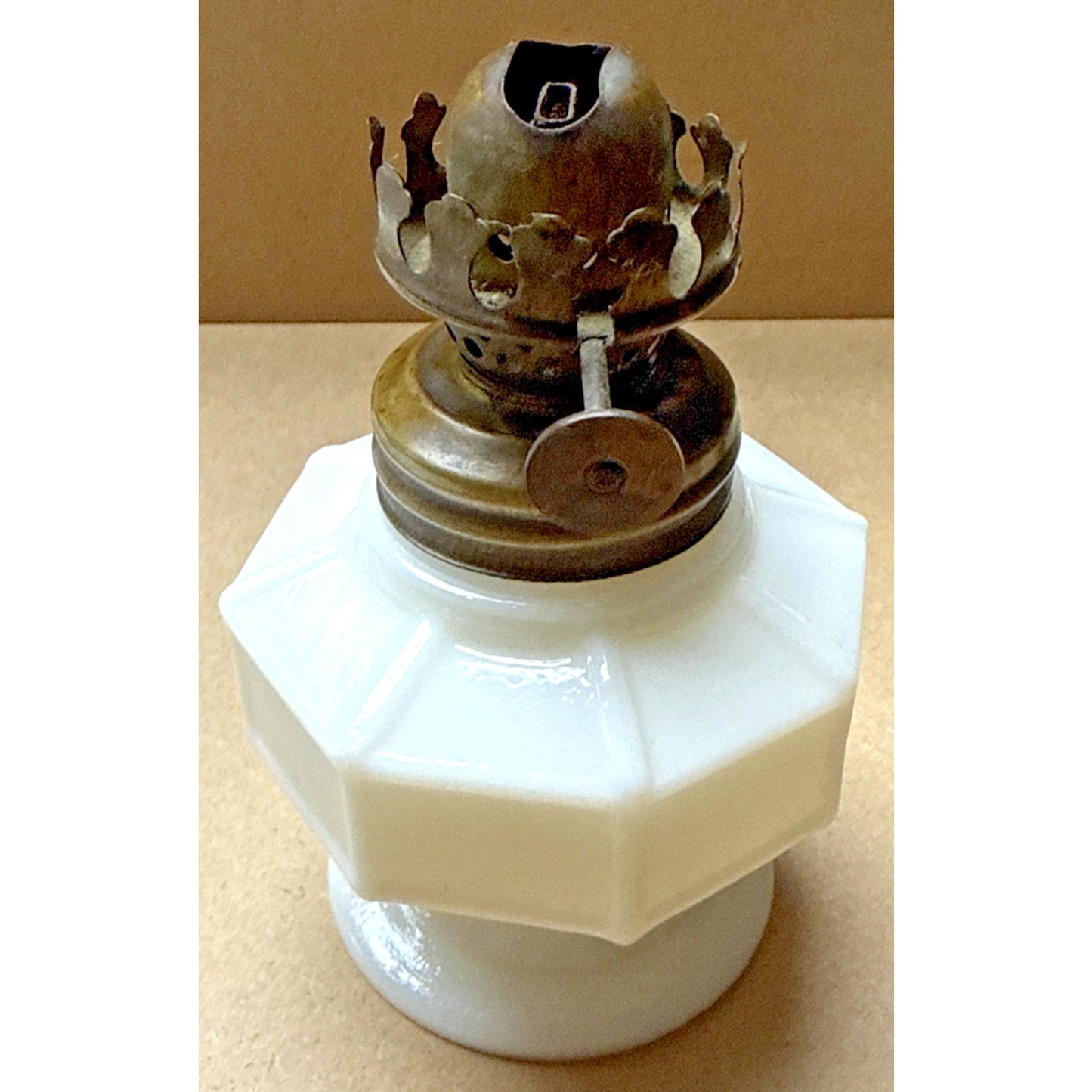 Antique Miniature Oil Lamp Mission Block Milk Glass As-Is