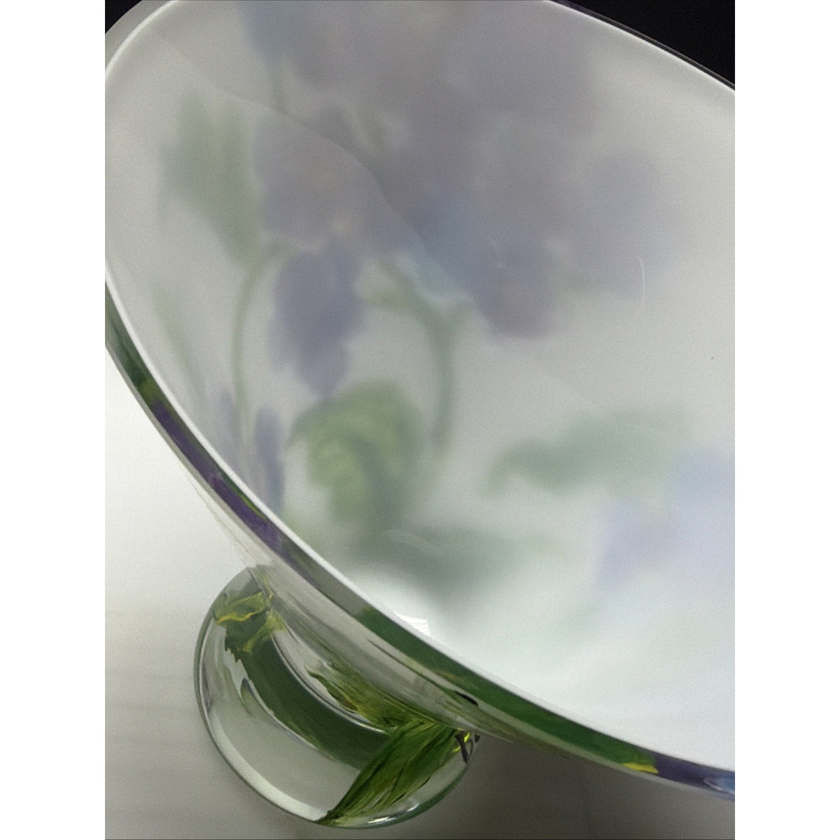 Vintage Mouth Blown Cased Art Glass Vase Hand Painted Floral Primrose Signed