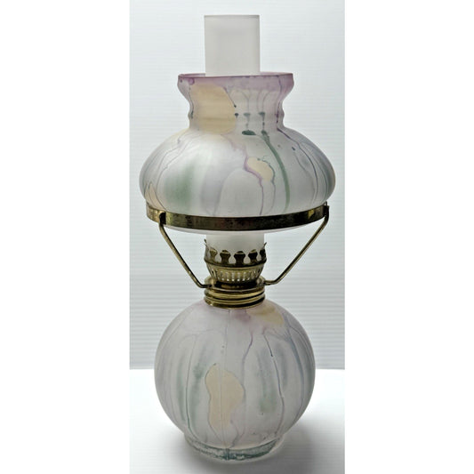Art Nouveau Rueven Art Hand Painted Glass Miniature Oil Lamp As-Is