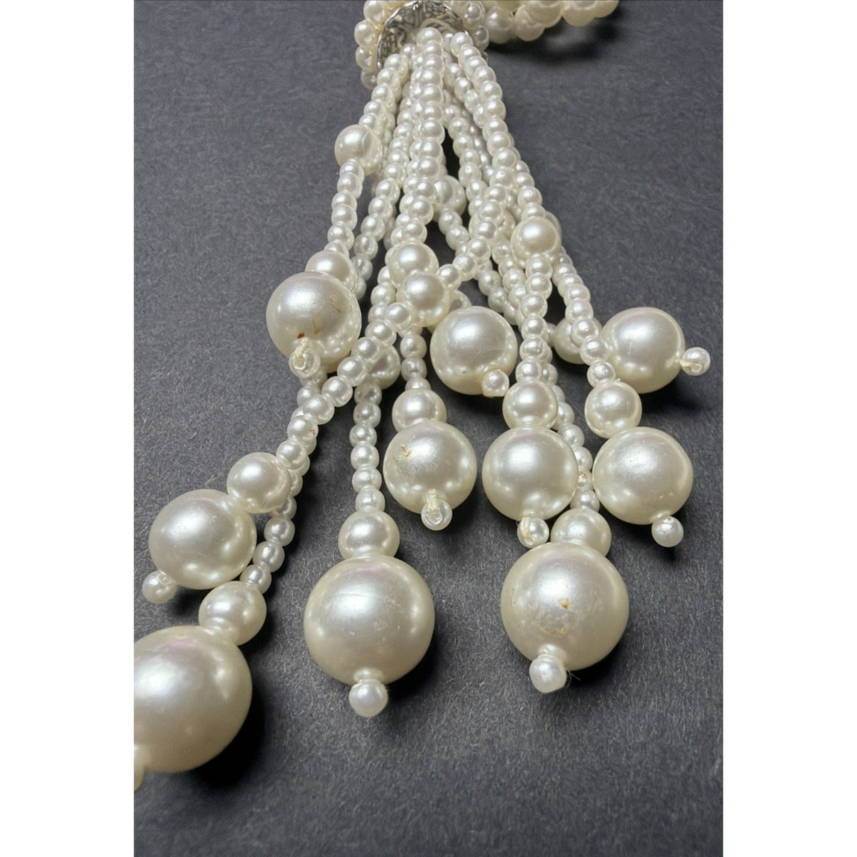 Vintage Multi Strand Faux Pearl Necklace Lariat Long Clasp