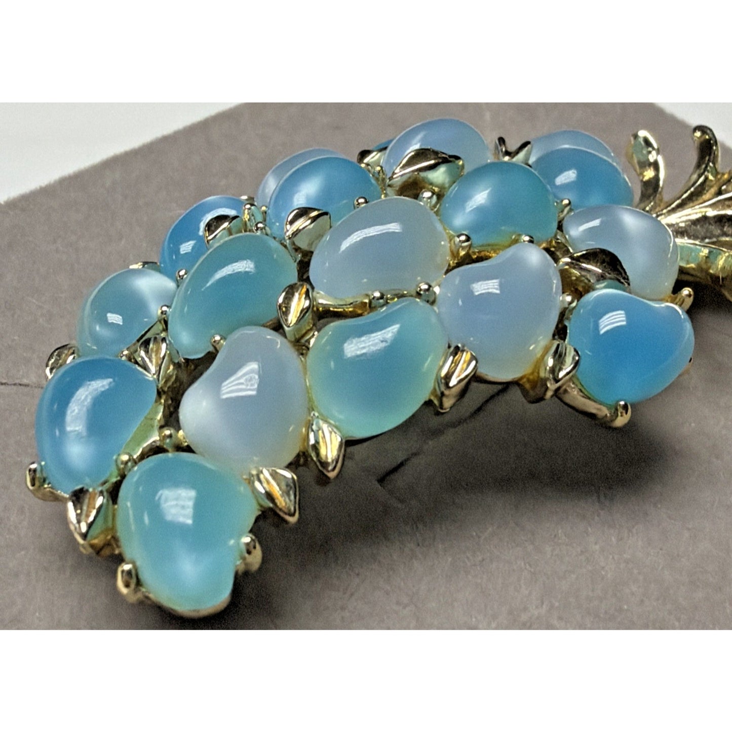 Art Deco Blue Moonglow Lucite Beaded Pineapple Brooch Pin