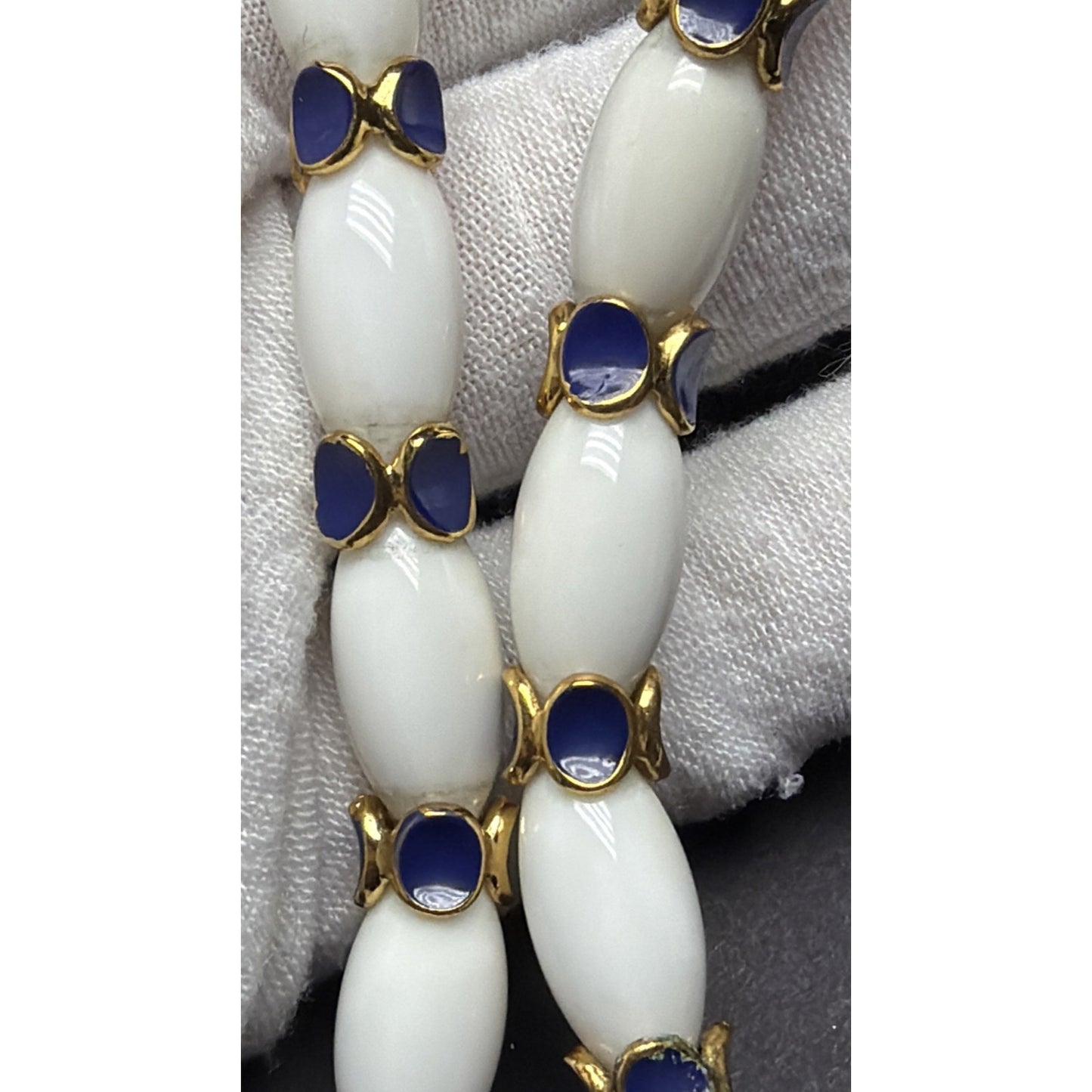 Vtg Crown Trifari White Lucite Blue Enamel Choker Necklace Earrings Set As Is