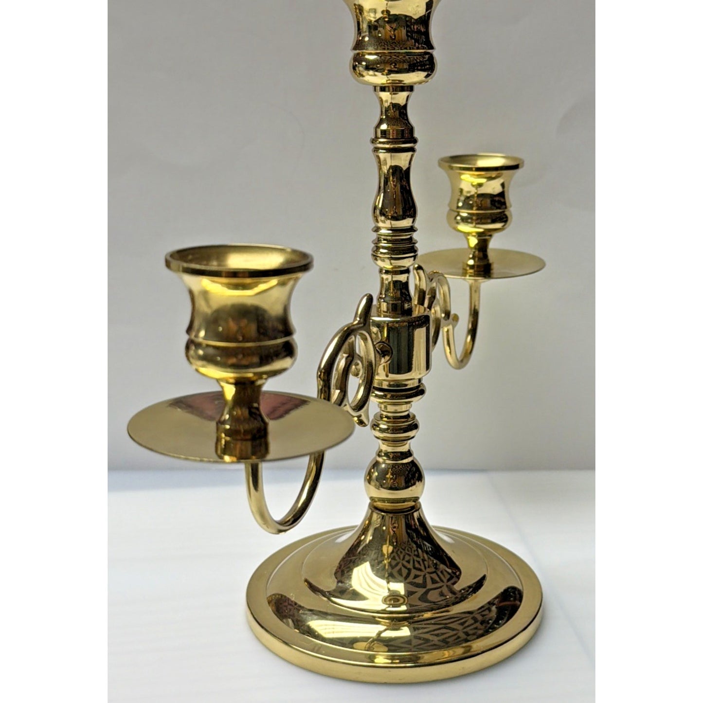 Vintage Three Arm Gold Metal Brass Candle Holder Ornate Candelabra As Is