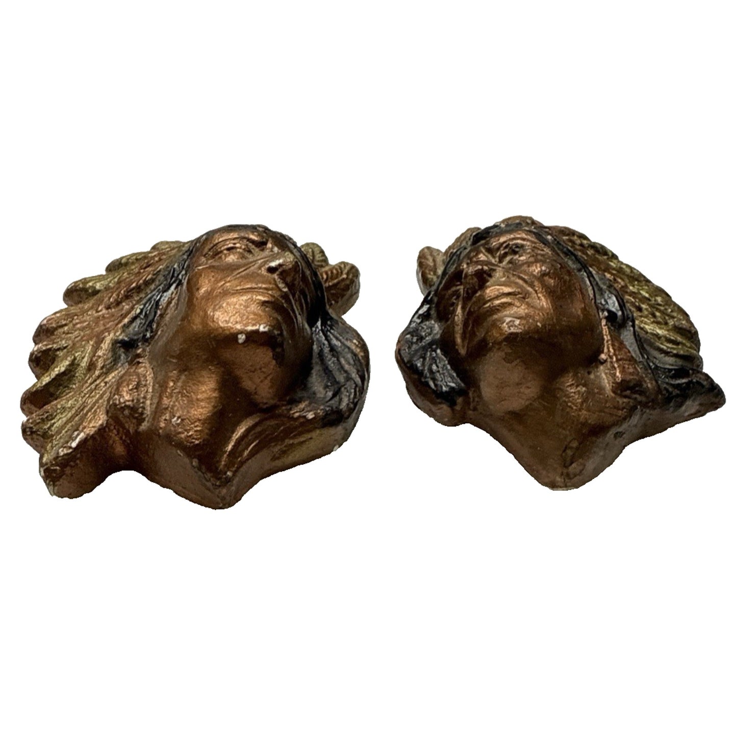 Lot of 2 Native American Indian Chief Head Chalkware Wall Hanging Plaques As Is