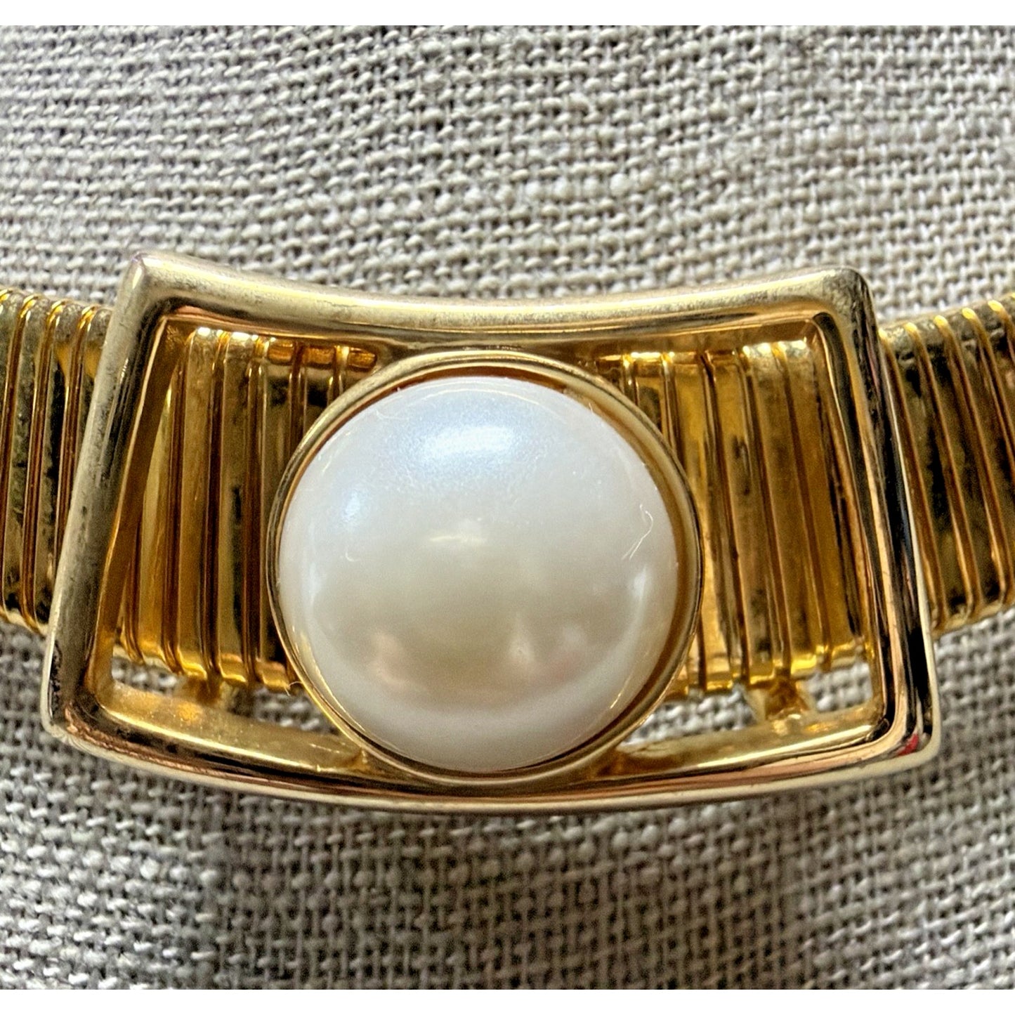 Vtg Park Lane Deco Inspired Collar Necklace Faux Pearl Slider Gold Tone Omega