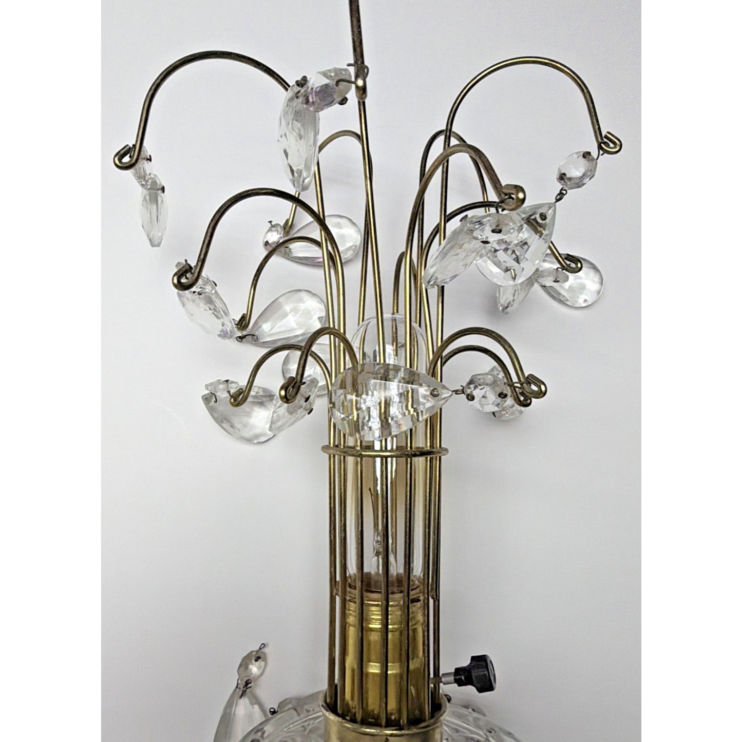 MCM Hollywood Regency Crystal Glass Brass Metal Waterfall Lamp Cherubs As Is