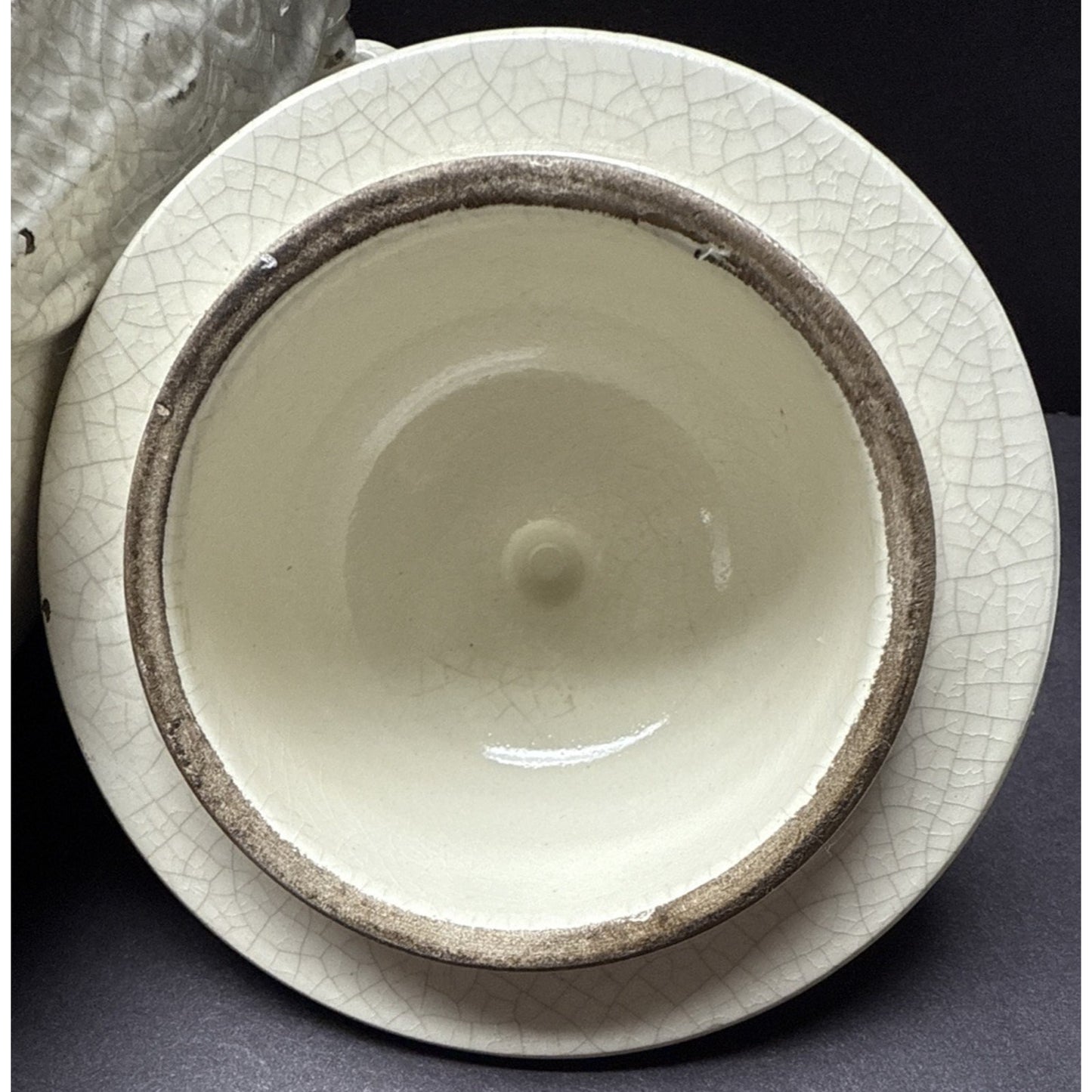 Vintage Leona Lavorato A Mano Italy Crackle Glaze Cream Canister Jar 8.5" As-Is