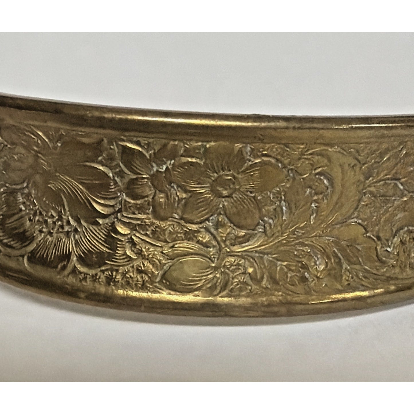 Victorian Brass Hinged Embossed Cuff Bracelet Mixed Metal Concho Western As Is