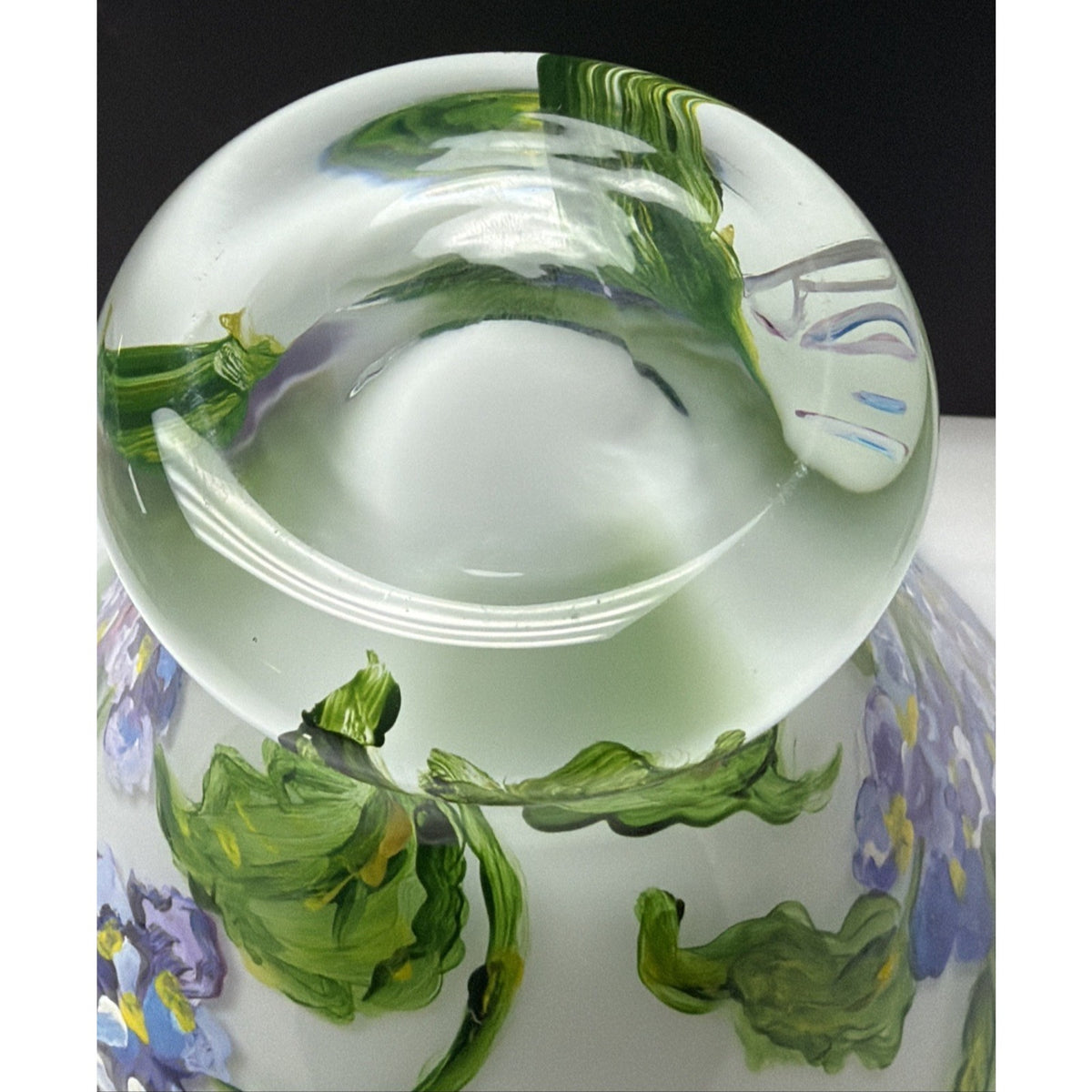 Vintage Mouth Blown Cased Art Glass Vase Hand Painted Floral Primrose Signed