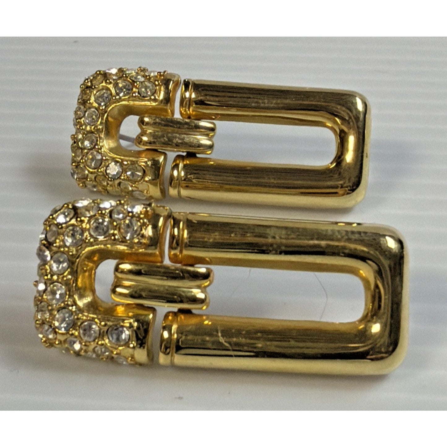 Vintage Park Lane Gold Tone Pave Rhinestone Door Knocker Post Earrings Modernist
