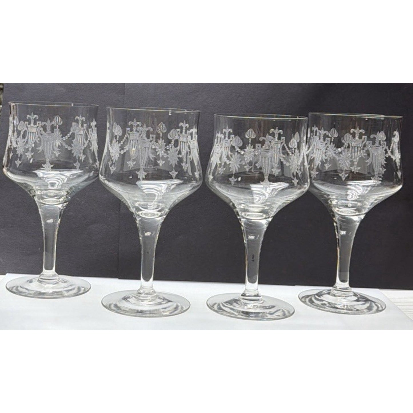 Vintage Lot of 4 Morgantown Glass 7589 Richmond Etched Water Goblet Stemware