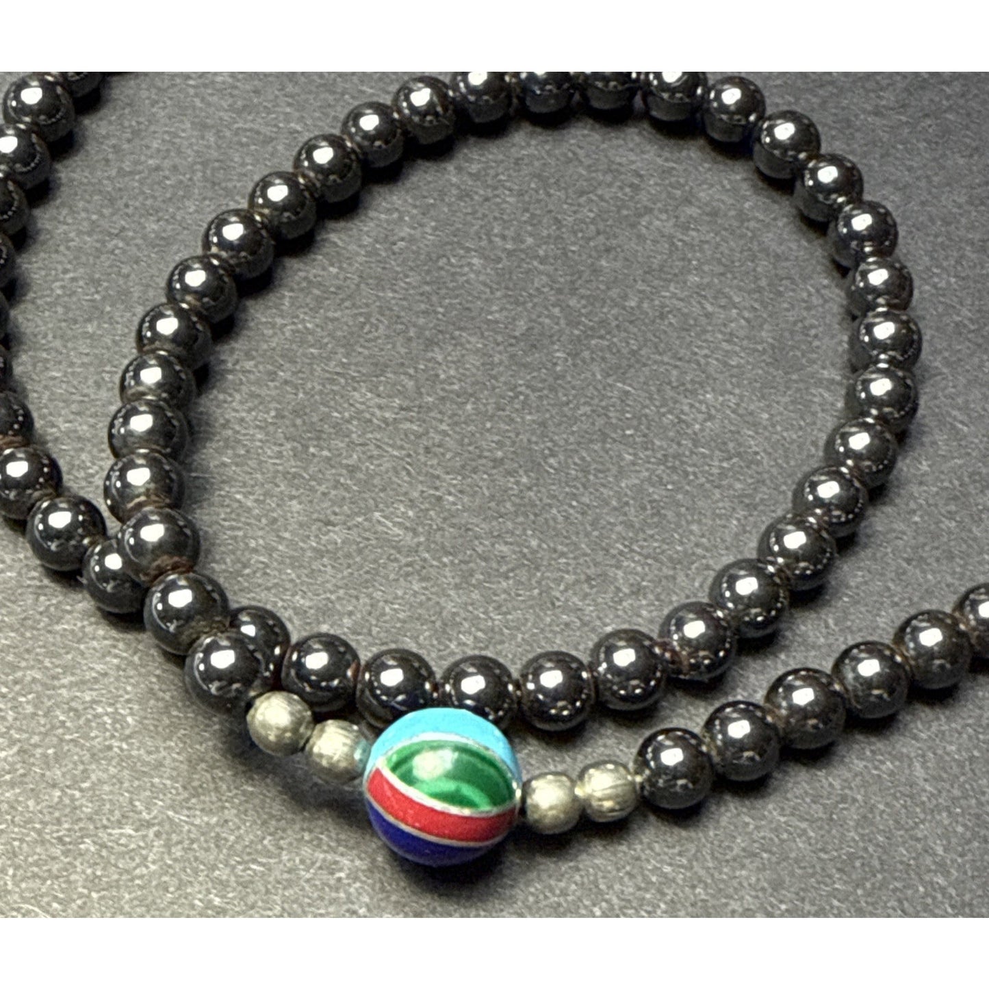 Navajo Pearl Hematite Sterling Silver Inlay Beaded Necklace
