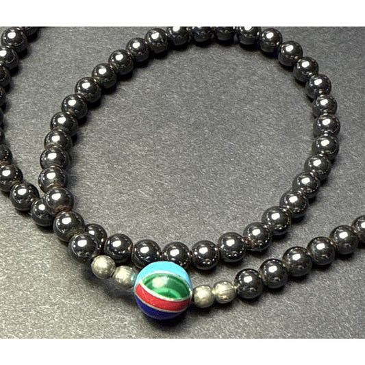 Navajo Pearl Hematite Sterling Silver Inlay Beaded Necklace