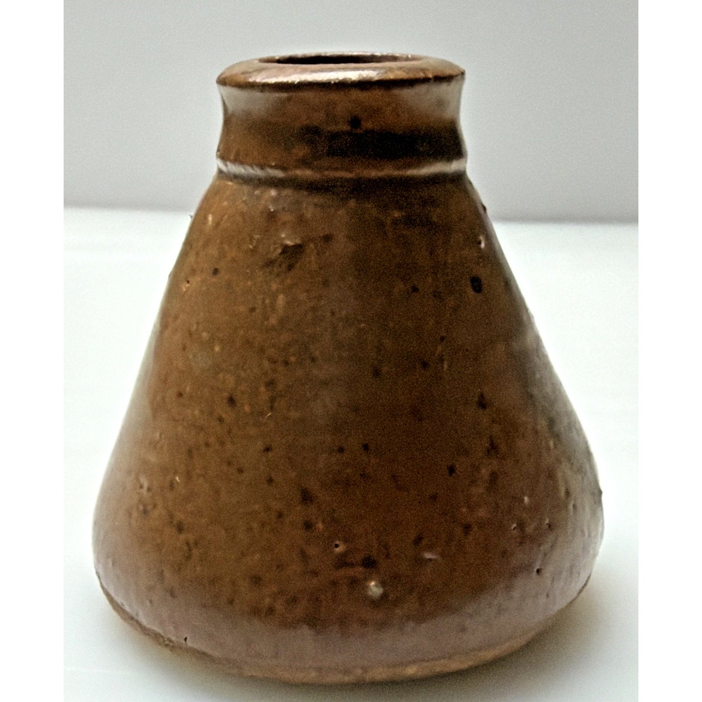 Primitive Stoneware Salt Glazed Cone Inkwell Brown Ink Bottle Vase