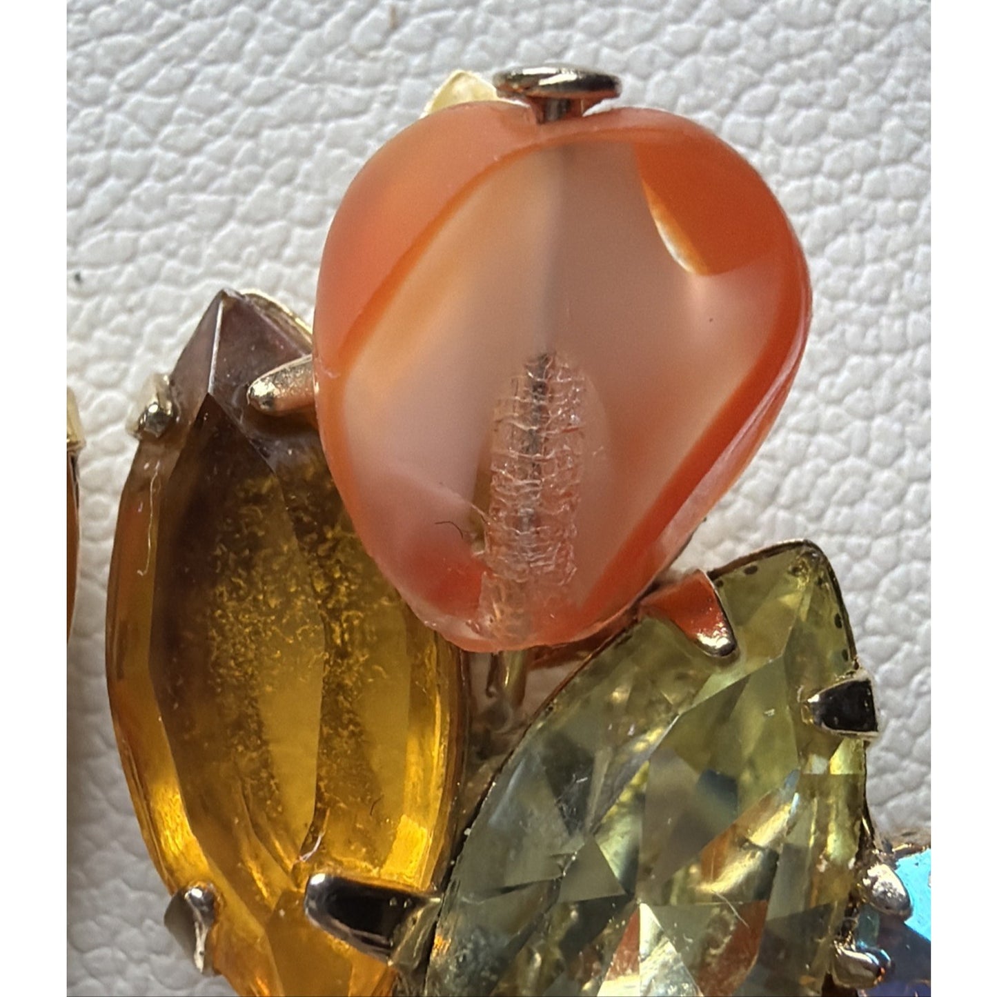 Juliana Yellow Amber Topaz Rhinestone Art Glass Window Bead Givre Clip Earrings