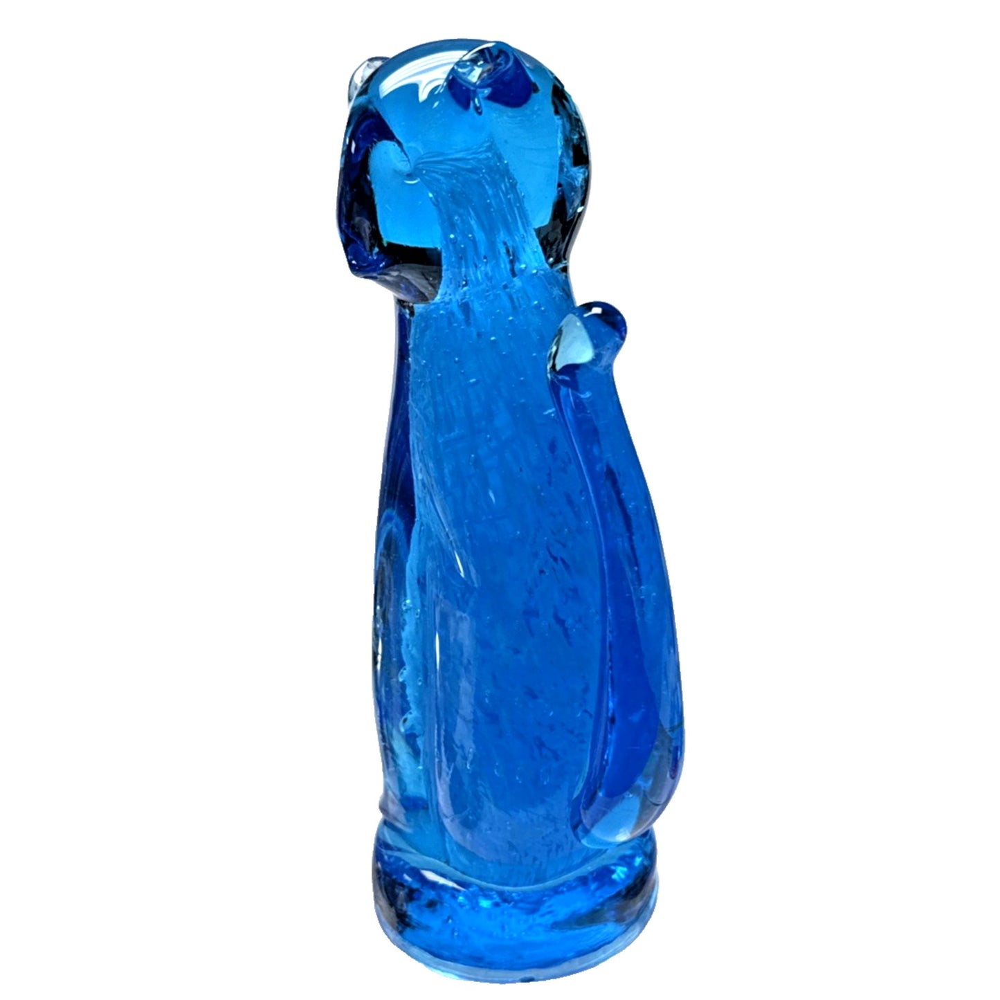 Vtg Altaglass Blue Mottled Layered Glass Cat Figurine Medicine Hat As-Is