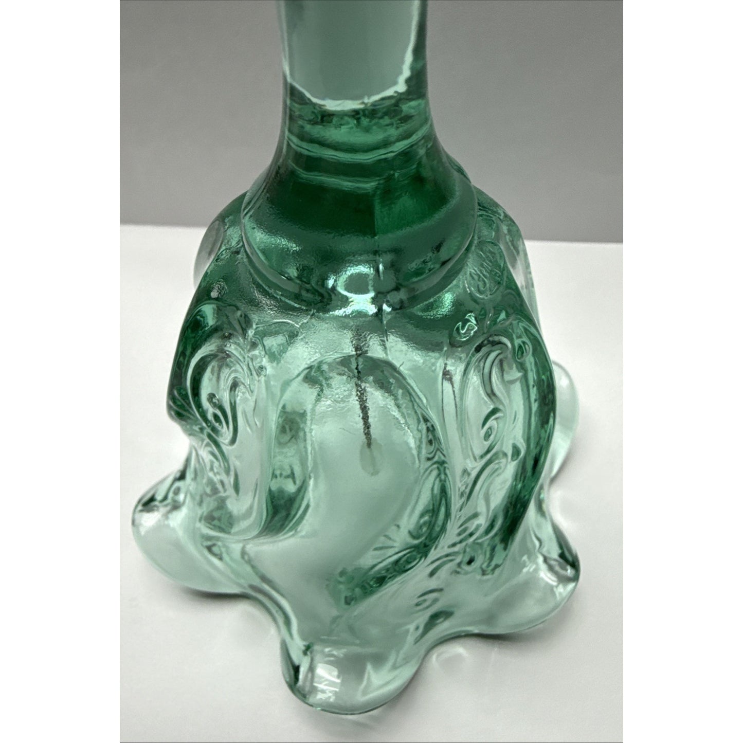 Vintage Fenton Glass Bell Sea Mist Green Pacific Swirl Ruffled Edge As Is