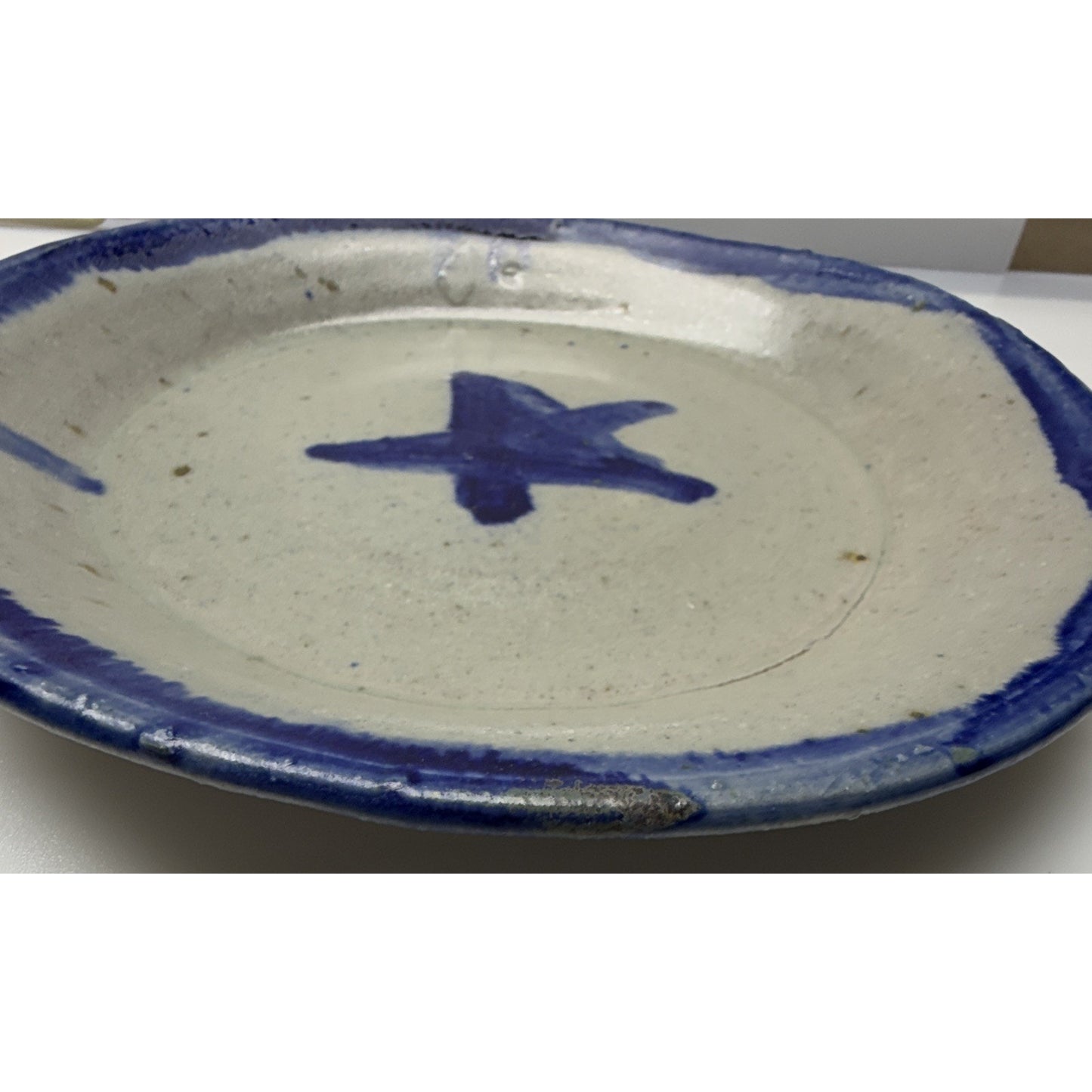 Vintage Lot of 2 HMN Art Pottery Star Platter Plate Bowls Stoneware Blue