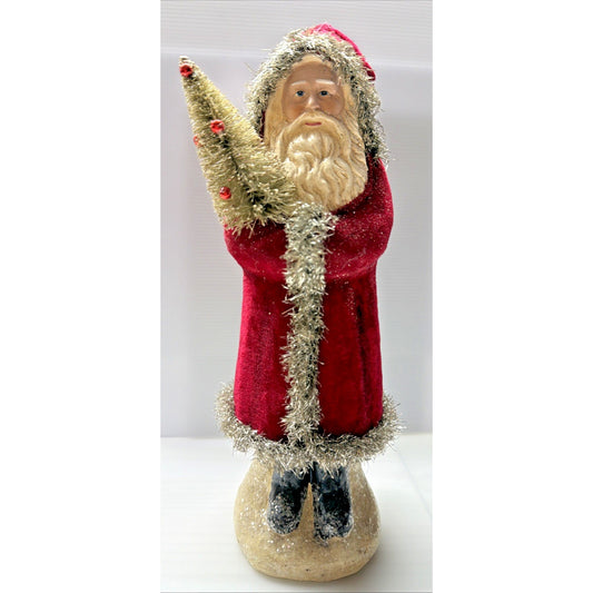 RAZ Imports Christmas Red Velvet Bersnickle Santa Figurine Tree Tinsel As Is