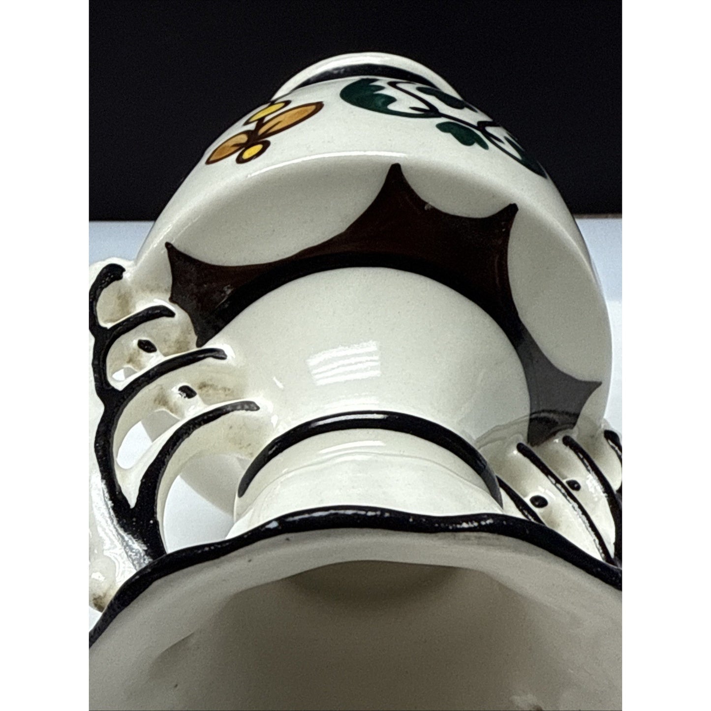 Art Deco Czech Art Pottery Bohemian Double Handle Vase Hand Painted