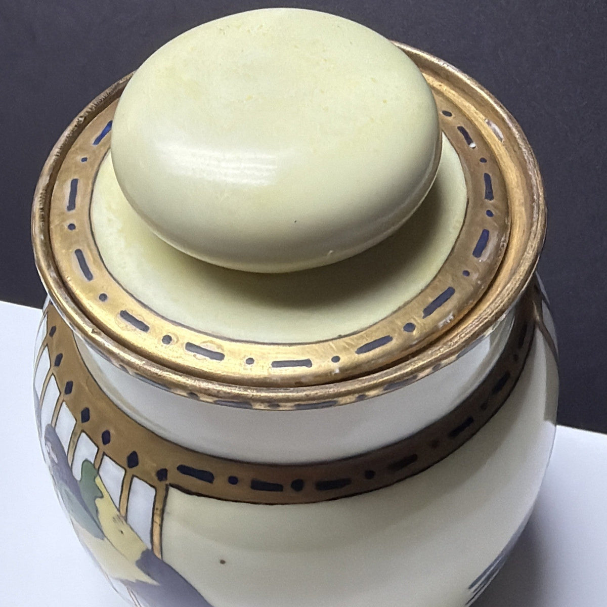 Antique Imperial Austria Hand Painted Parrot Jar Canister Humidor Lid As Is