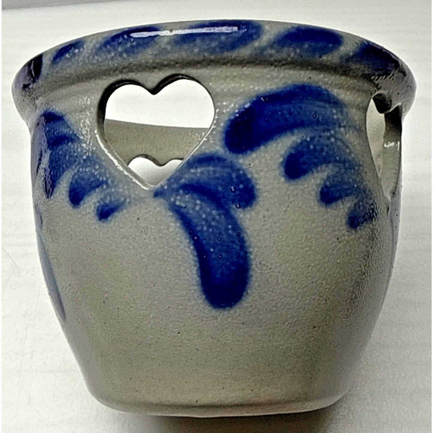 Vintage Eldreth Pottery Salt Glaze Reticulated Heart Crock Bowl Candle Holder