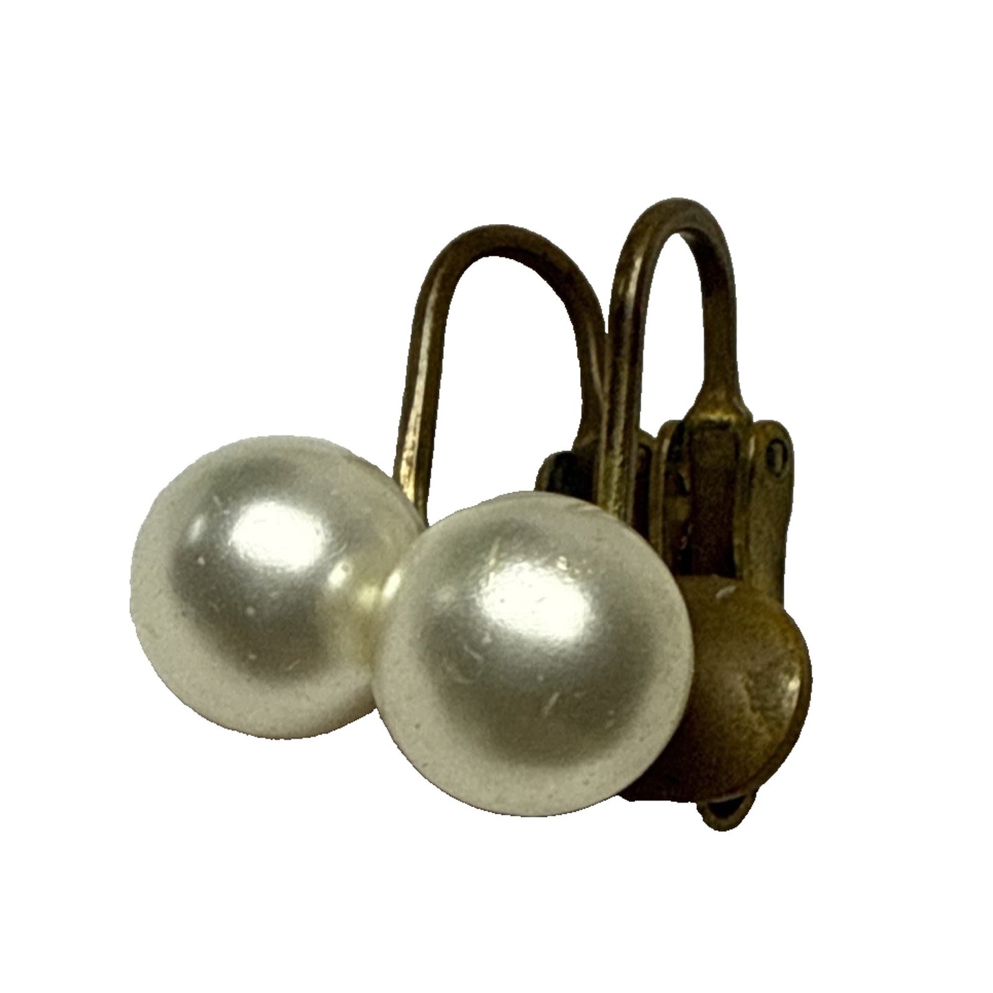 Vintage Richelieu Faux Pearl Huggie Clip On Earrings Gold Metal Brass Read