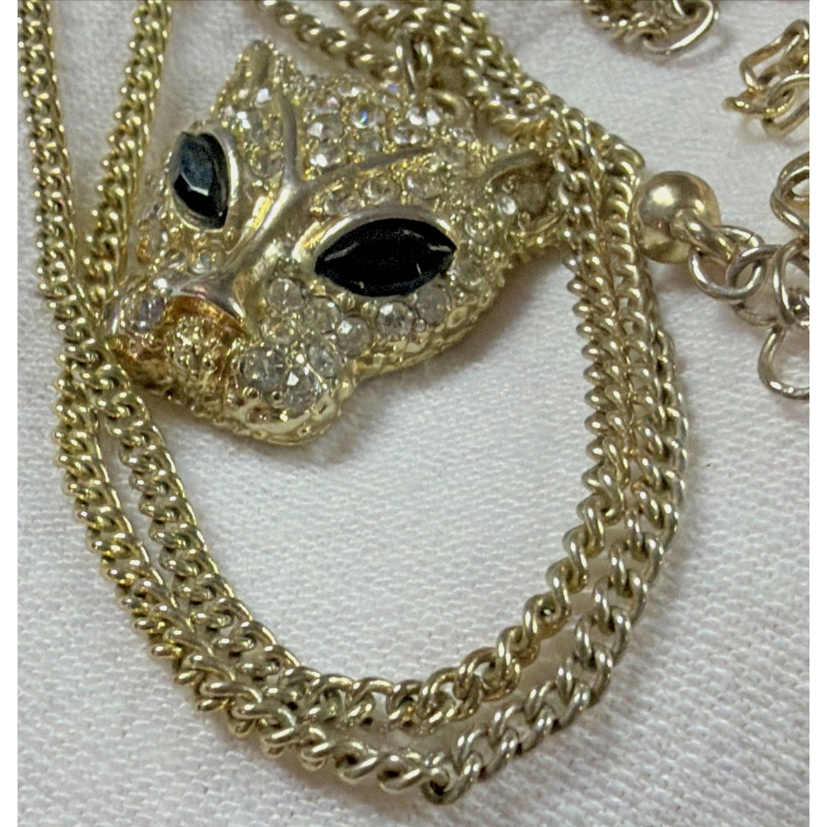 Vintage Pave Crystal Rhinestone Leopard Panther Pendent Necklace Read