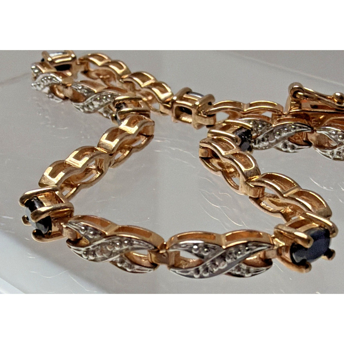 Sterling Silver Rose Gold Vermeil Sapphire Diamond Tennis Bracelet Eternity Read