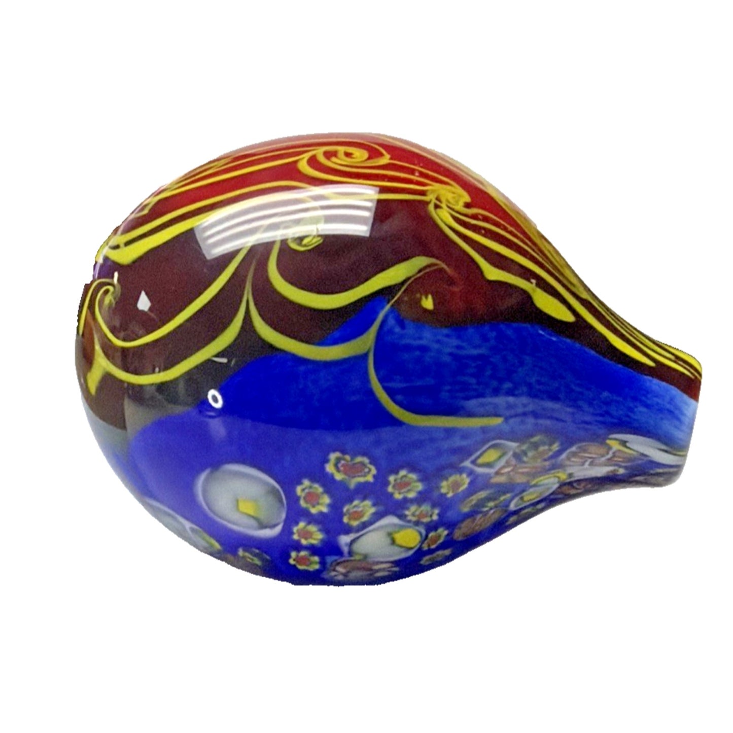 Abstract Cased Art Glass Vase Millefiori Murrine Vase Cobalt Red Yellow Heavy