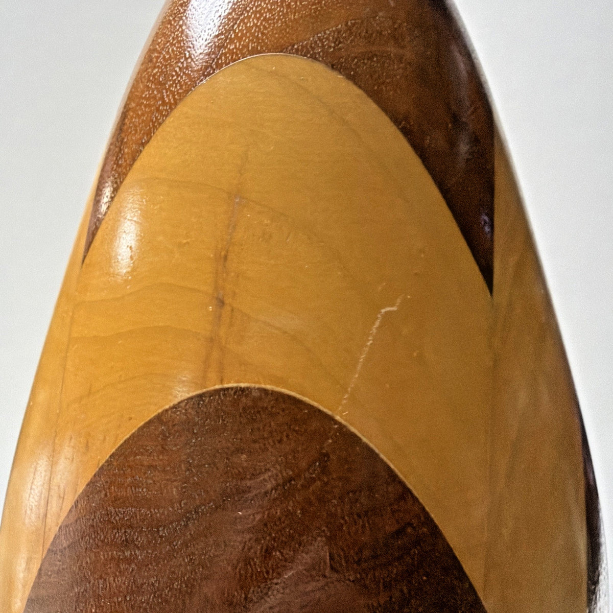 MCM Large Inlaid Wood Hand Turned Table Lamp Marquetry Parquetry No Shade