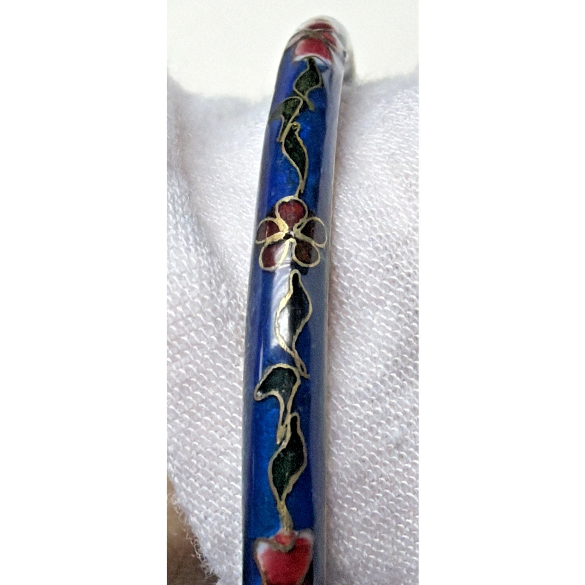 Vintage Chinese Cloisonne Floral Flower Bangle Bracelets Blue Enamel As Is