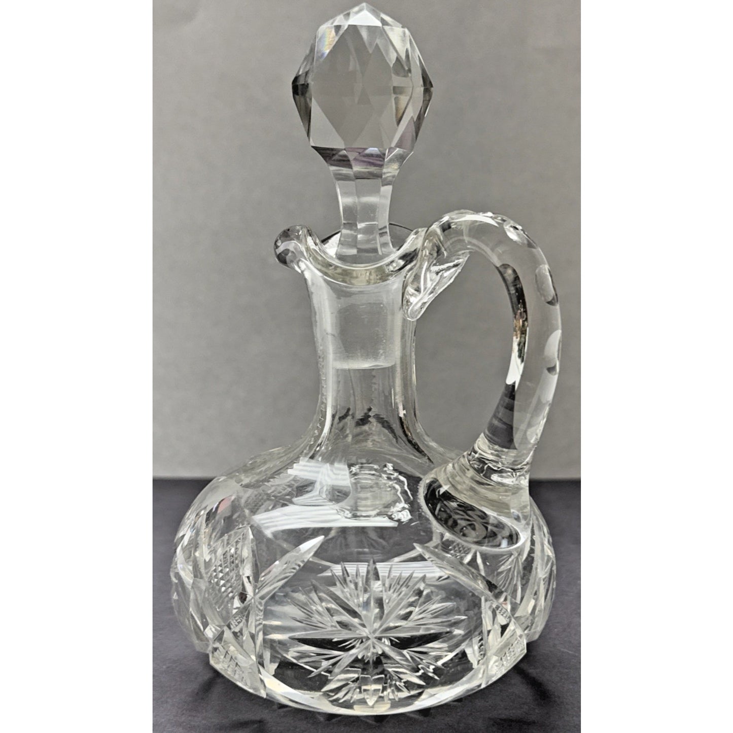 American Brilliant Cut Glass Cruet Oil Stopper Star Snowflake As Is