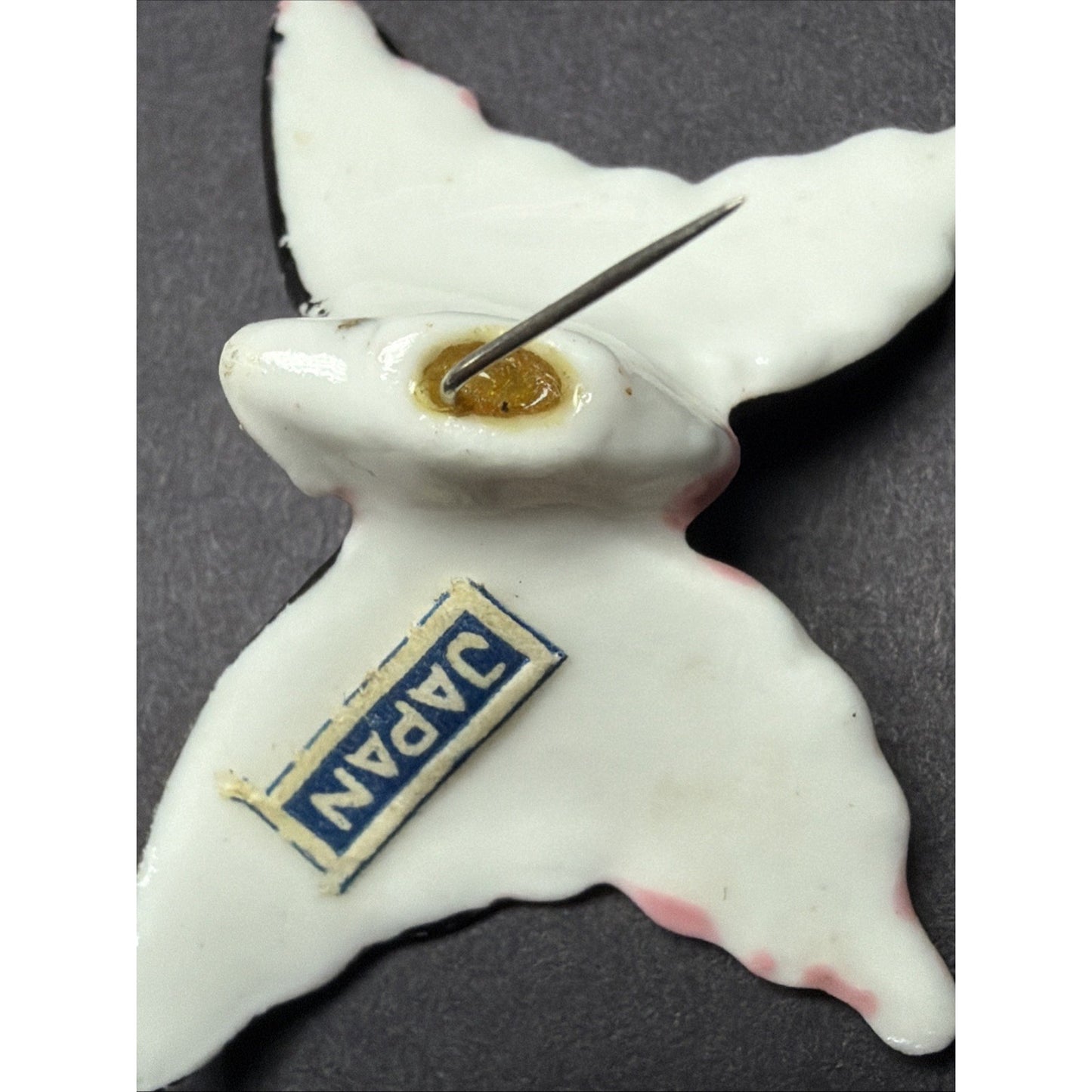 Vintage Hand Painted Porcelain Butterfly Pin Pink Black Monarch Japan
